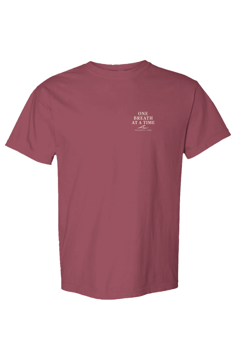 One Breath At A Time Tee in Chili — Front, worn on model