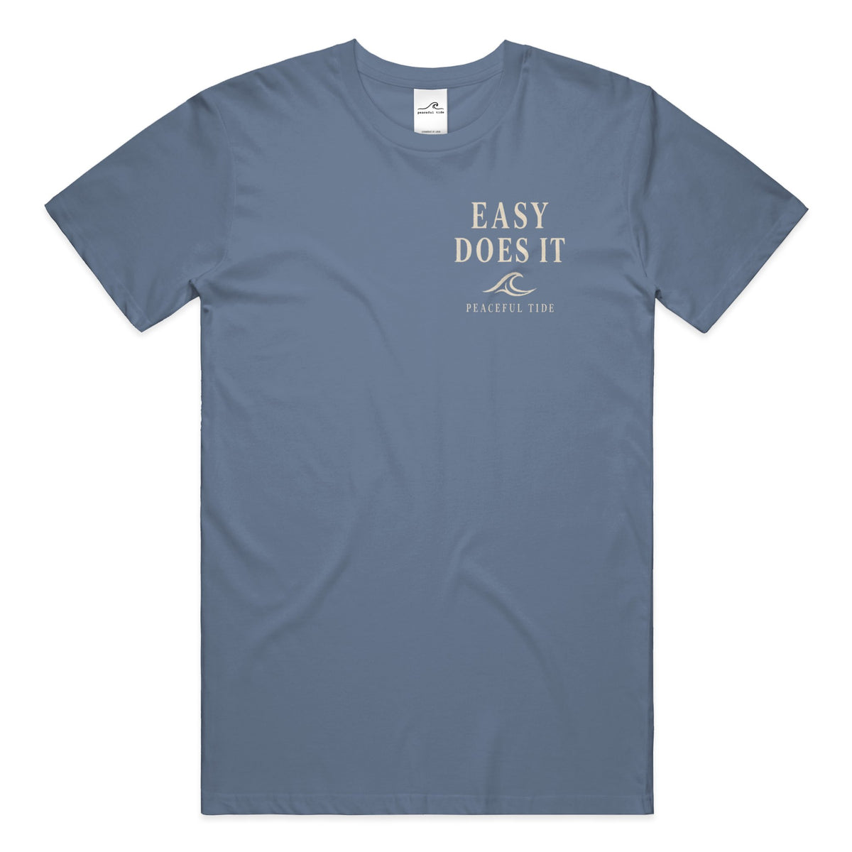 Easy Does It Tee in Blue Jean — Front, worn on model