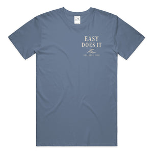 Easy Does It Tee in Blue Jean — Front, worn on model