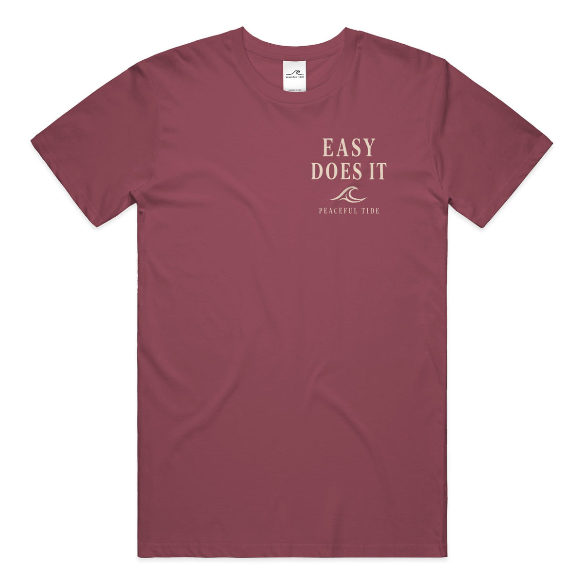 Easy Does It Tee in Chili — Front, worn on model