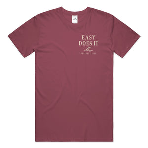Easy Does It Tee in Chili — Front, worn on model