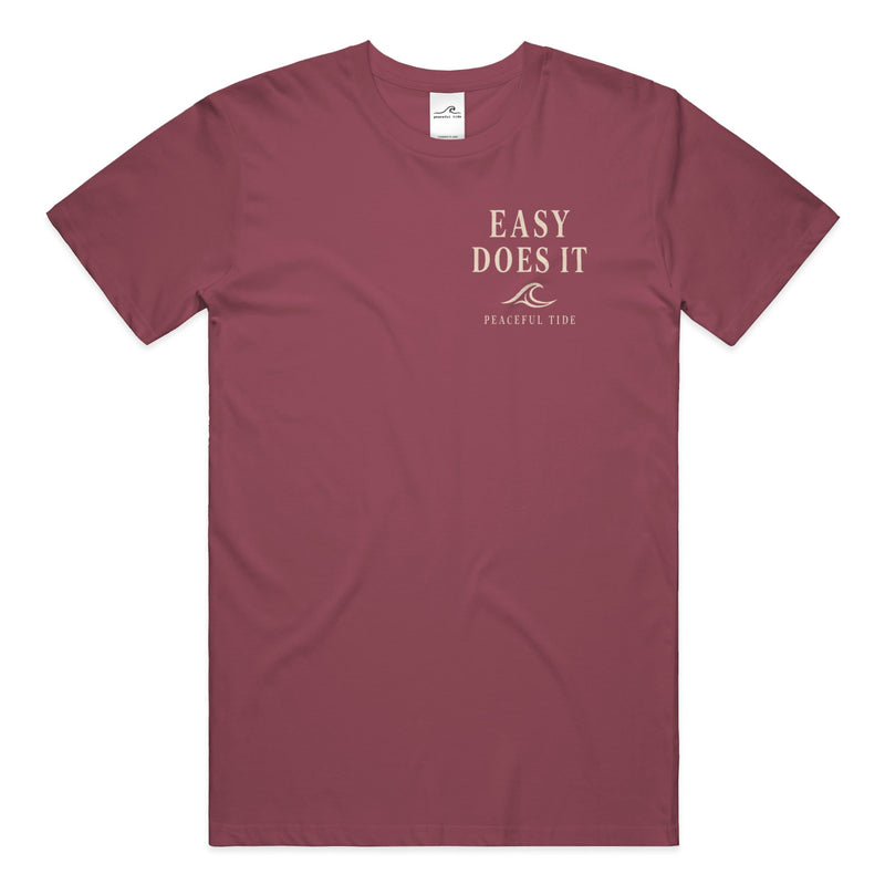 Easy Does It Tee in Chili — Front, worn on model