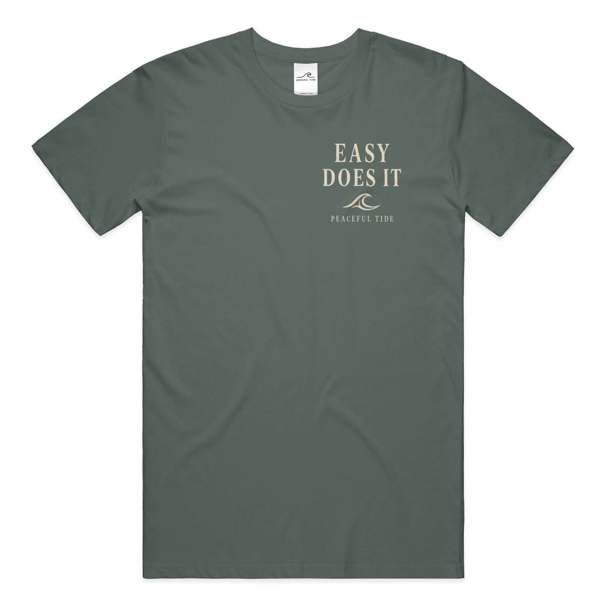 Easy Does It Tee in Blue Spruce — Front, worn on model