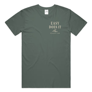 Easy Does It Tee in Blue Spruce — Front, worn on model