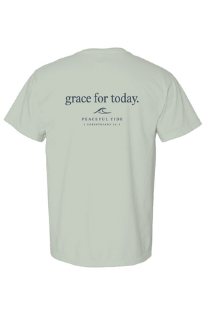 Grace For Today Tee in Bay — Back, worn on model