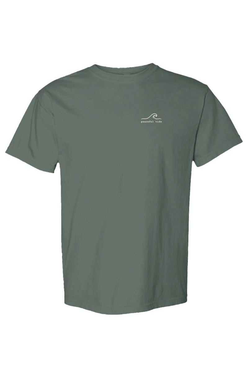 Walk By Faith Tee in Blue Spruce — Back, worn on model