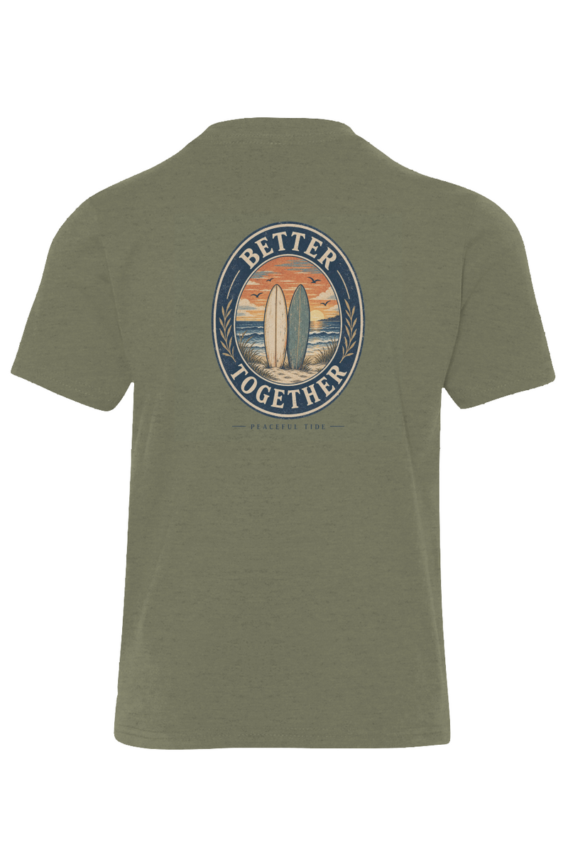 Better Together Youth Tee in military green — folded flat