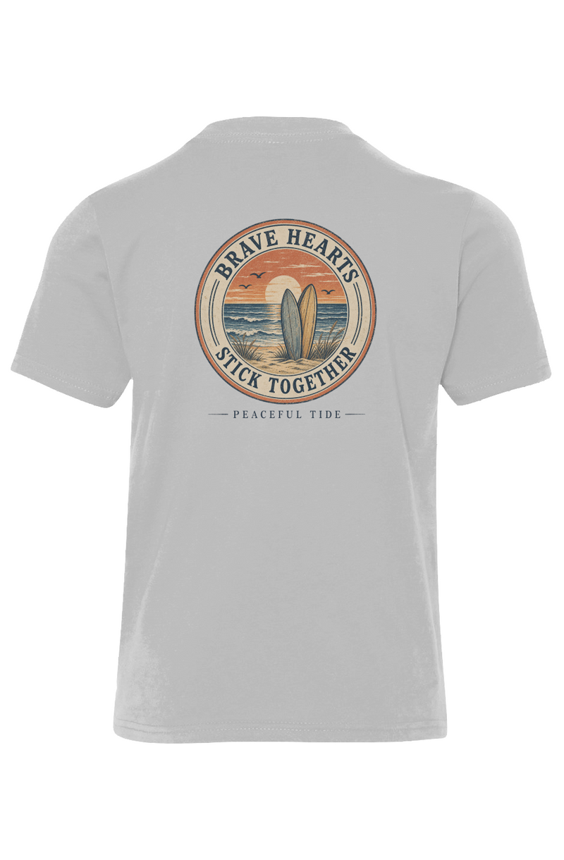Brave Hearts Stick Together Youth Tee in Light Grey — folded flat