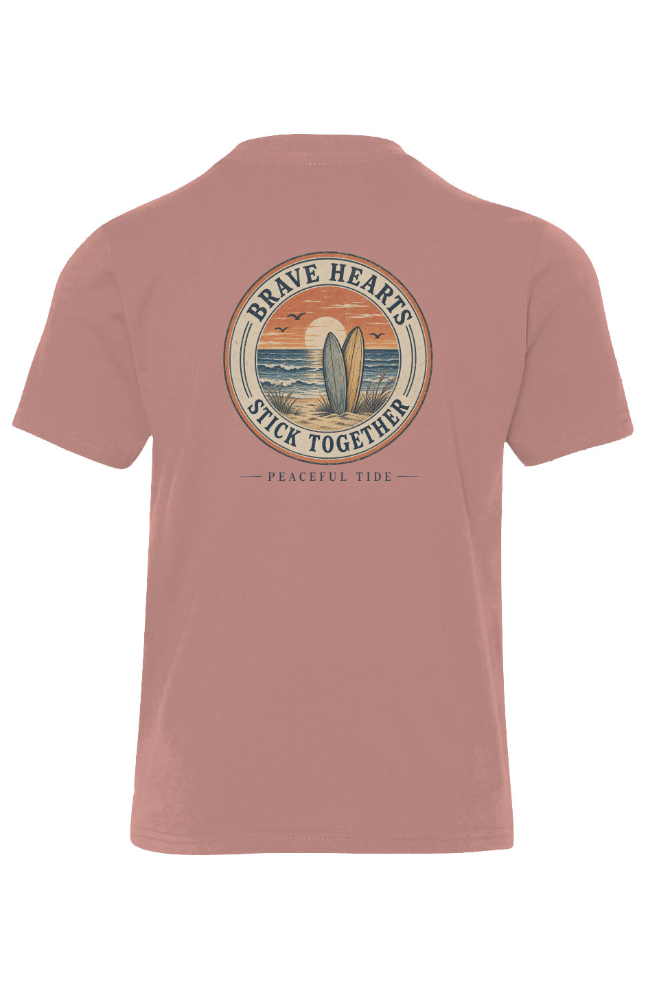 Brave Hearts Stick Together Youth Tee in Desert Pink — folded flat
