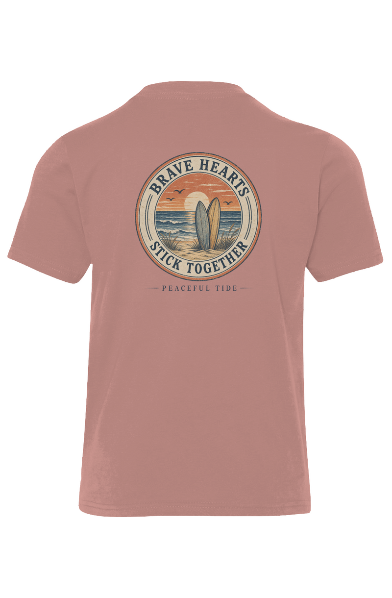 Brave Hearts Stick Together Youth Tee in Desert Pink — folded flat