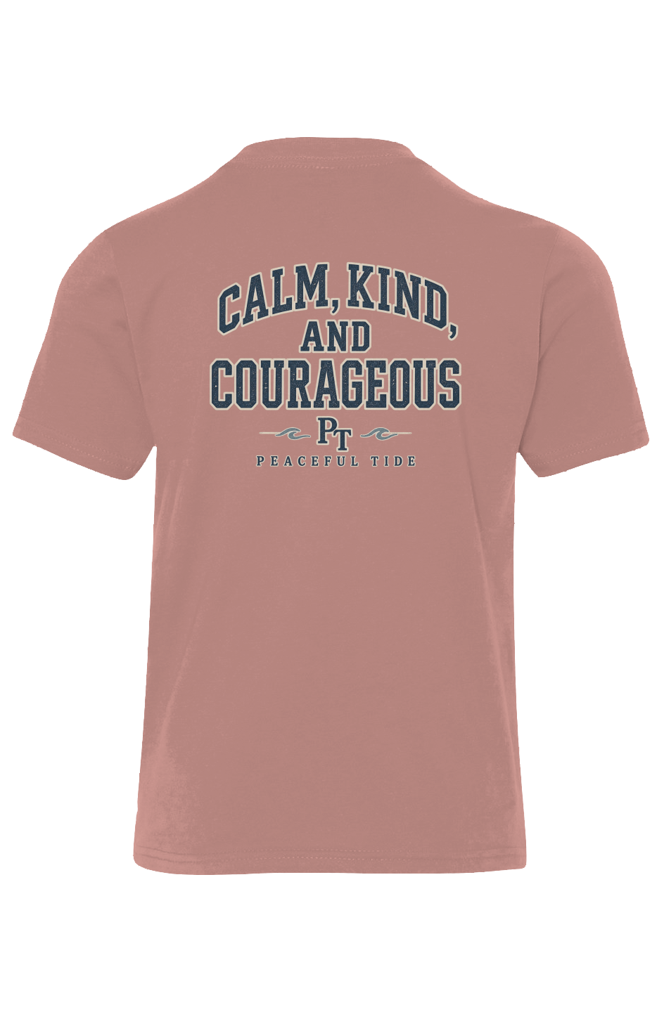 Calm Kind and Courageous Youth Tee in Desert Pink — folded flat