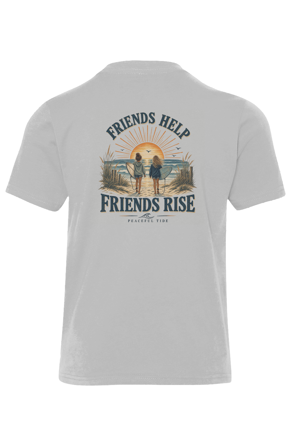 Friends Help Friends Rise Youth Tee in Light Grey — folded flat