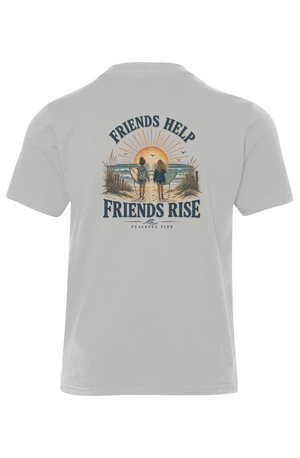 Friends Help Friends Rise Youth Tee in Light Grey — folded flat
