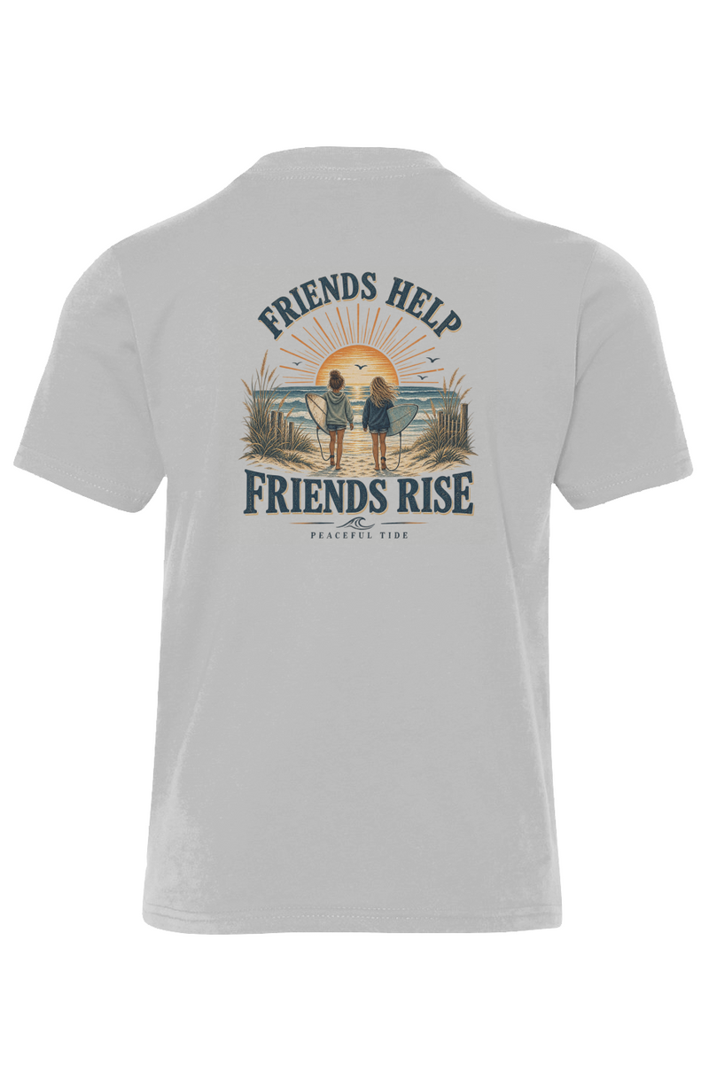 Friends Help Friends Rise Youth Tee in Light Grey — folded flat