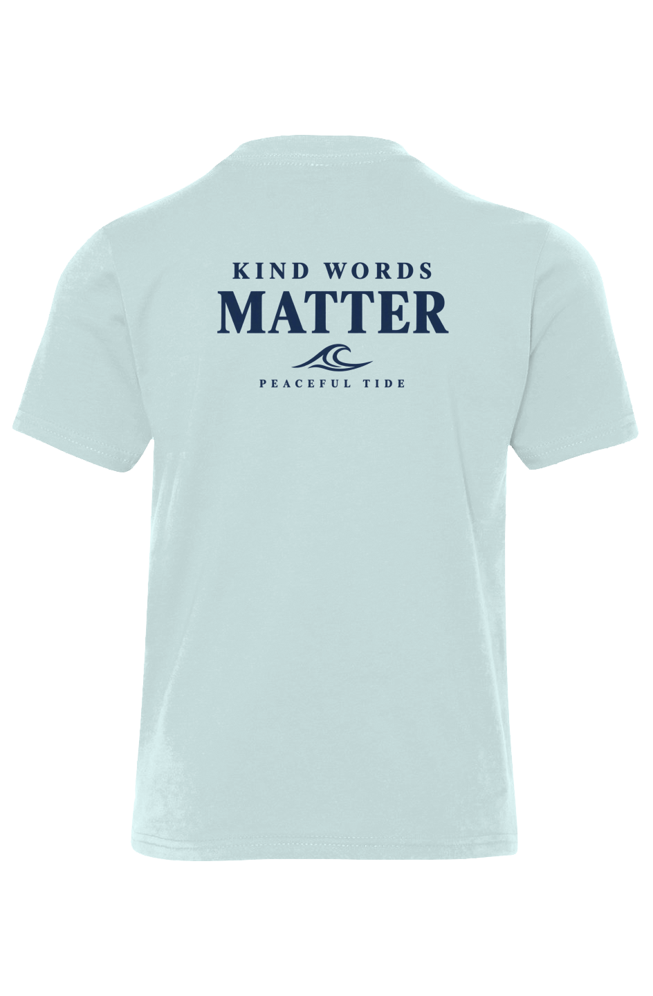 Kind Words Matter Youth Tee in light blue — front view on model