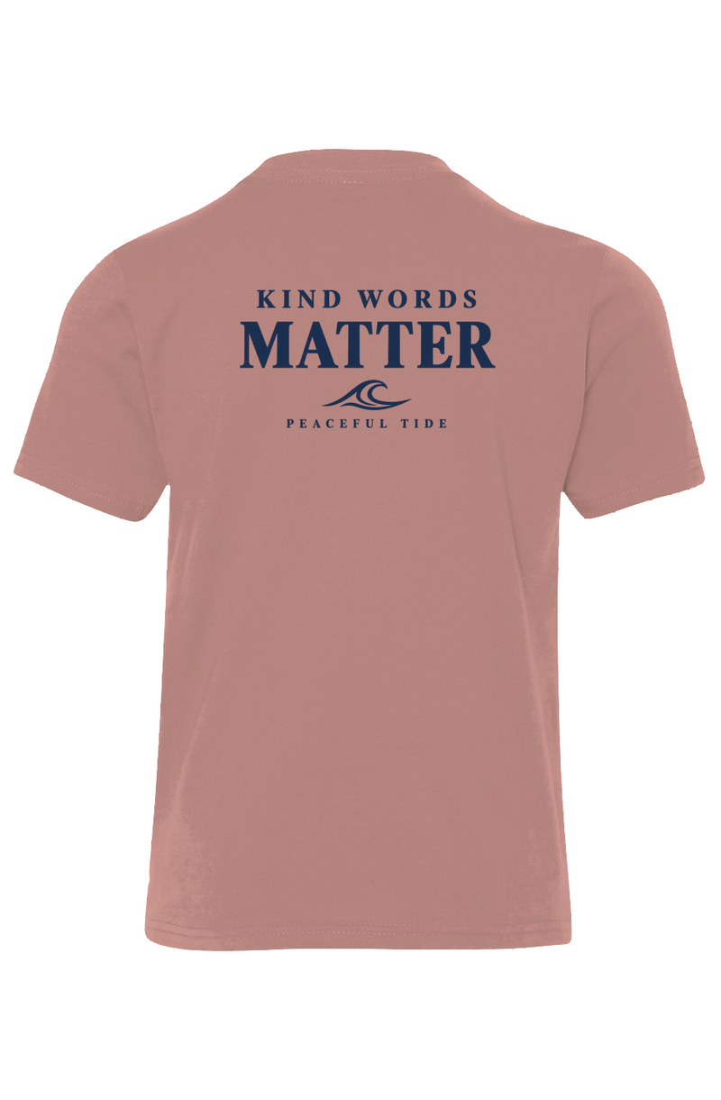 Kind Words Matter Youth Tee in Desert Pink — folded flat