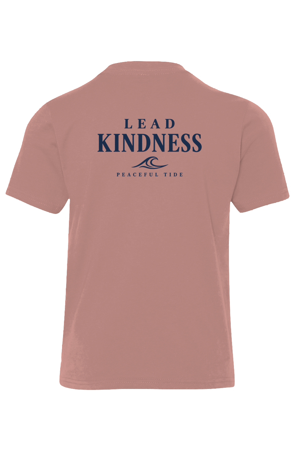 Lead Kindness Youth Tee in Desert Pink — front view on model