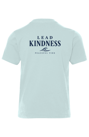 Lead Kindness Youth Tee in light blue — folded flat