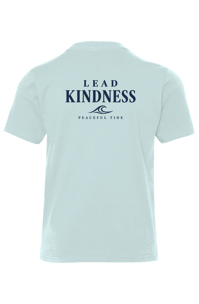 Lead Kindness Youth Tee in light blue — folded flat