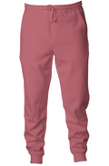 Pigment Dyed Fleece Joggers in Pigment Maroon, front view on model