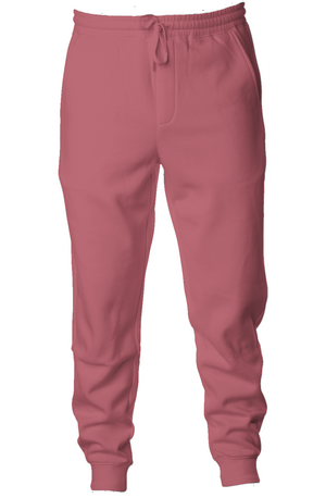 Pigment Dyed Fleece Joggers in Pigment Maroon, front view on model