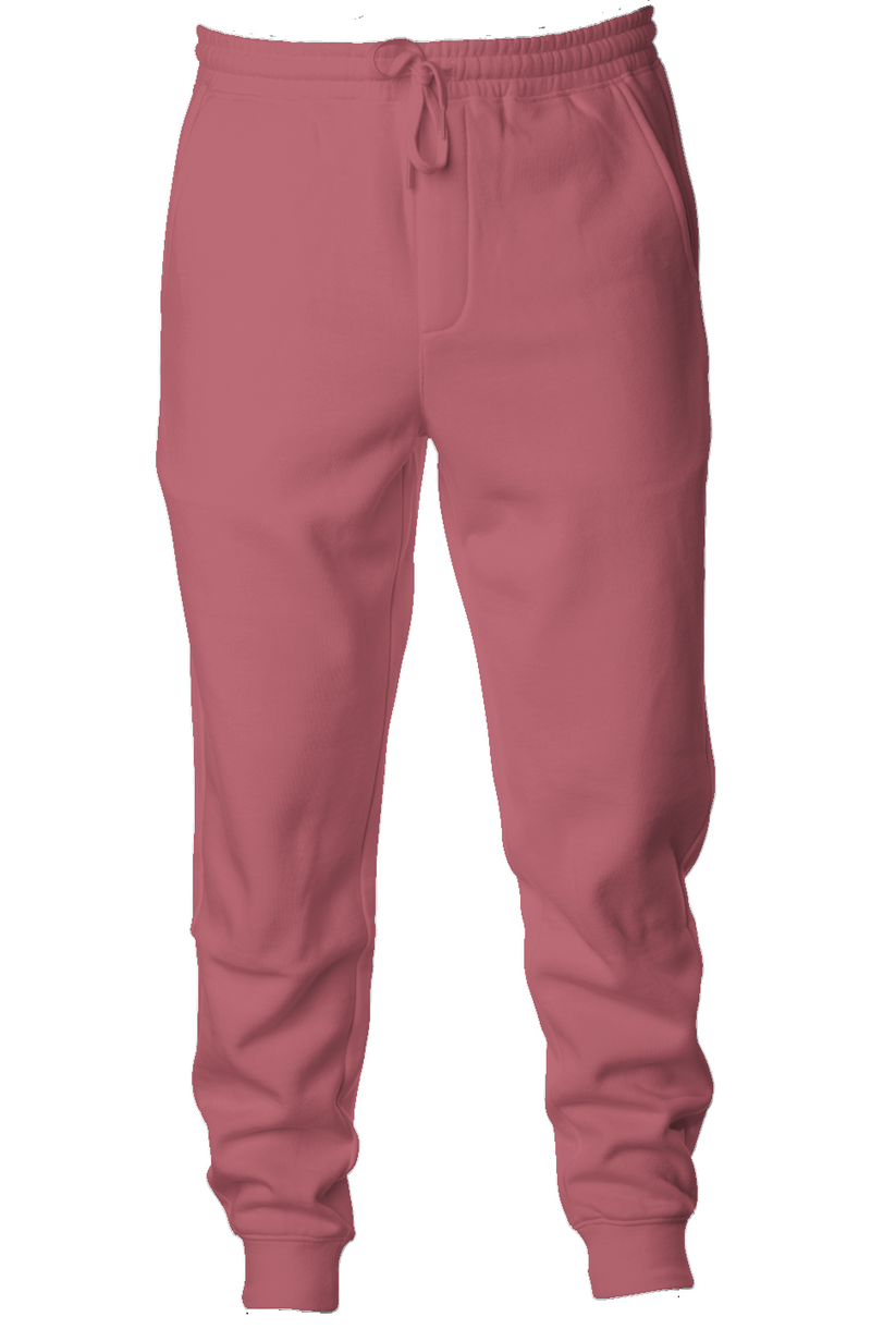 Pigment Dyed Fleece Joggers in Pigment Maroon, front view on model