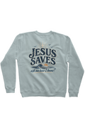 Jesus Saves, Ask Me How I Know Signature Sweatshirt in Pigment Sage, worn by a model, front view