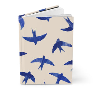 Close-up of the Blue Swallow Hardcover Journal's cover print