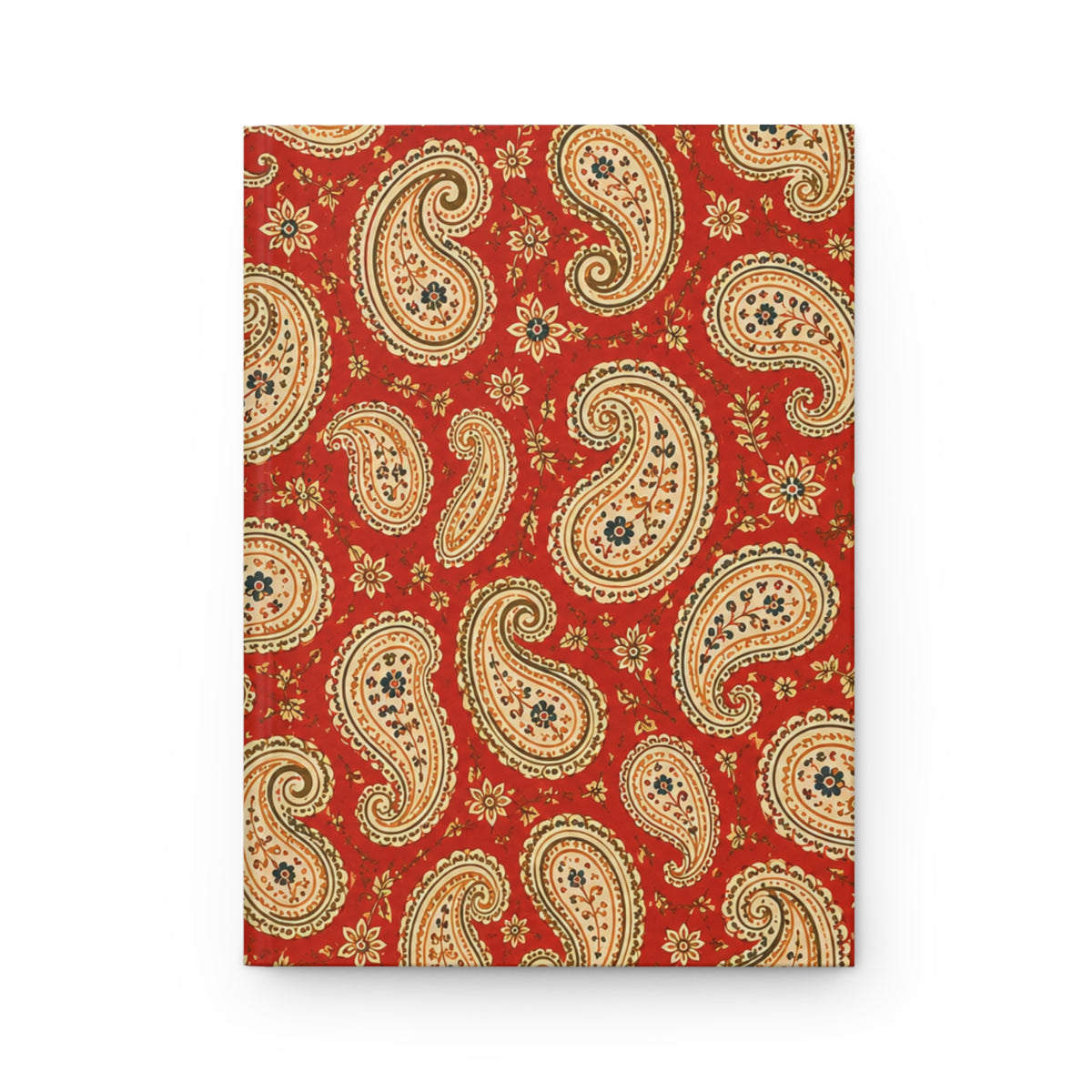 Rust Paisley Hardcover Journal, front cover, closed on a flat surface