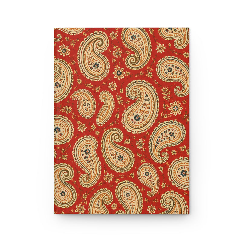 Rust Paisley Hardcover Journal, front cover, closed on a flat surface