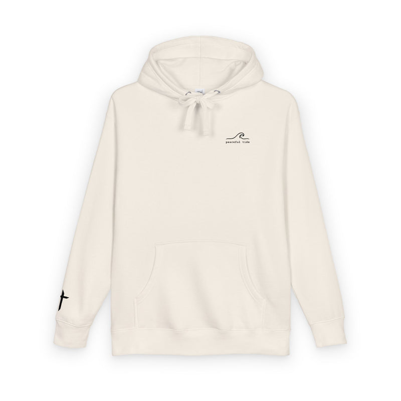 Faith Wave Hoodie in White, front view on model