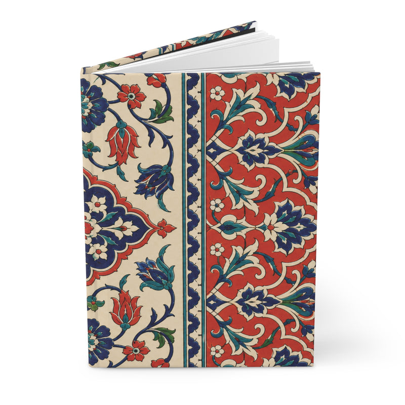 Close-up of the Vintage Ottoman Tile Hardcover Journal's spine and cover pattern