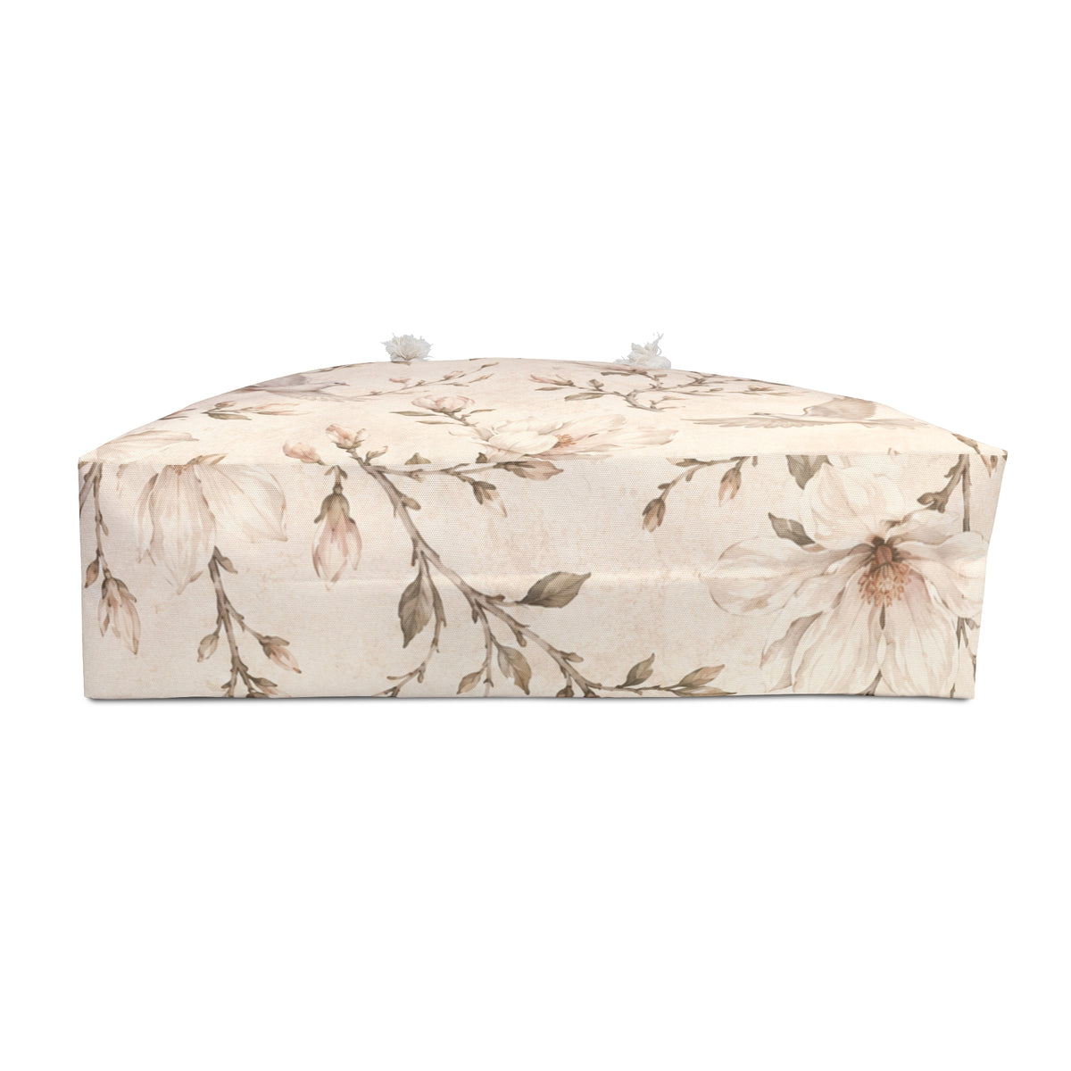 Floral Dove Weekender Bag flat lay, full dove and floral vine print detail