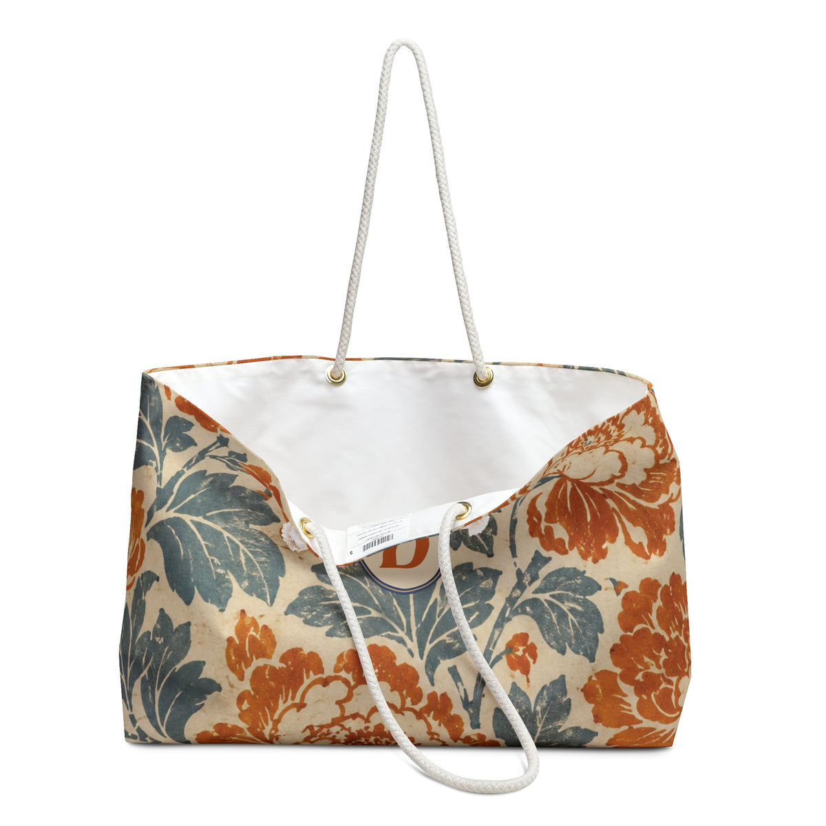 Vintage Floral Weekender Bag Monogram D — close-up of the fabric print and hardware detail, faded vintage floral print