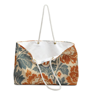 Vintage Floral Weekender Bag Monogram D — close-up of the fabric print and hardware detail, faded vintage floral print