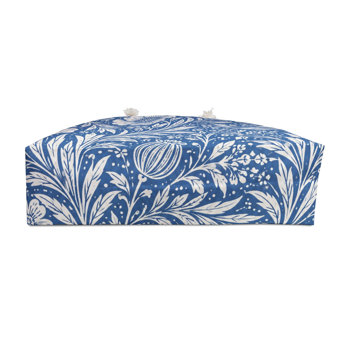 Blue Floral Weekender Bag – interior view showing the cream cotton-poly lining