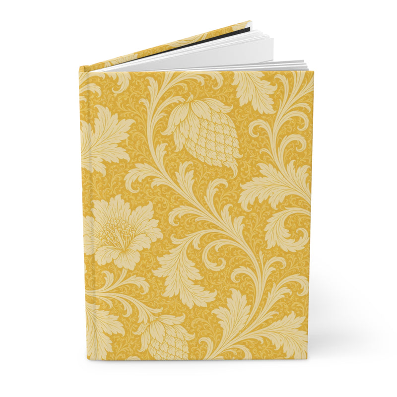Close-up of the Gold Floral Hardcover Journal's damask cover pattern
