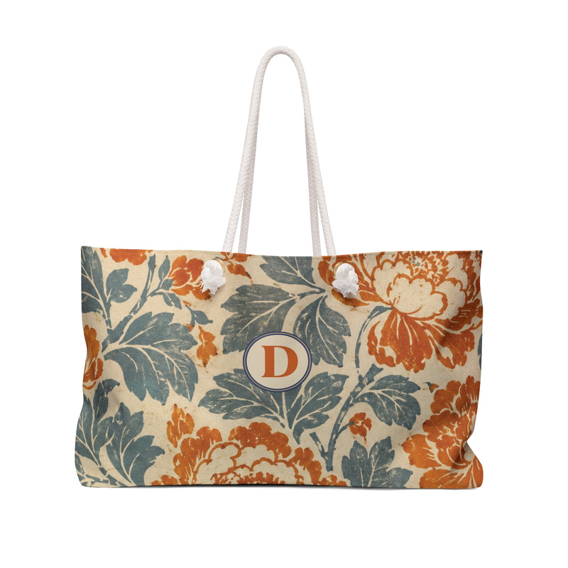 Vintage Floral Weekender Bag Monogram D — front view showing the full exterior print, faded vintage floral print