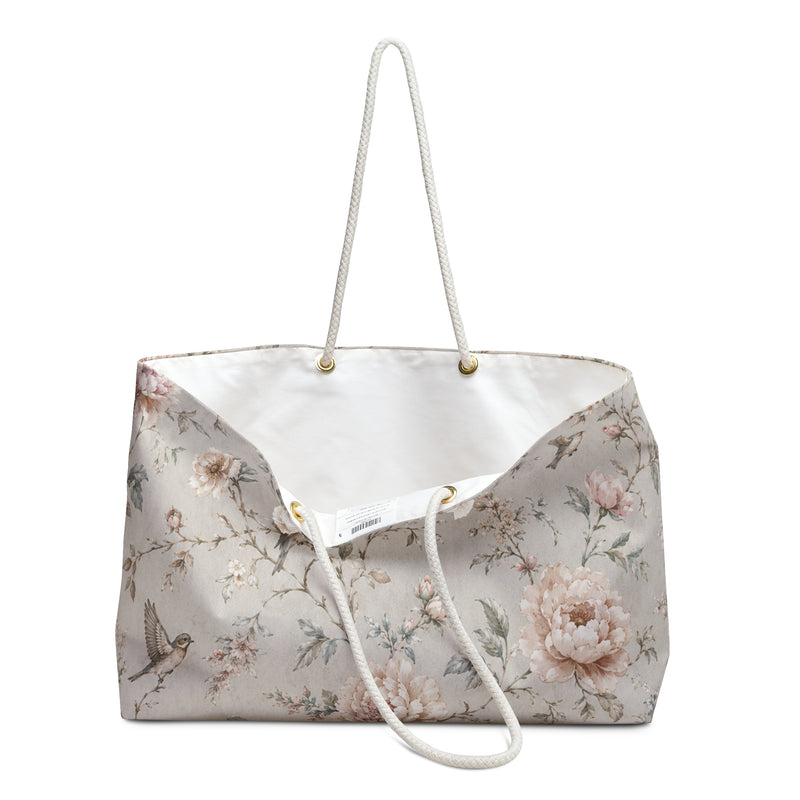 Floral Bird Weekender Bag styled for a weekend getaway or bridal gift