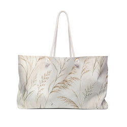 Botanical Weekender Bag in neutral pampas grass print — front view