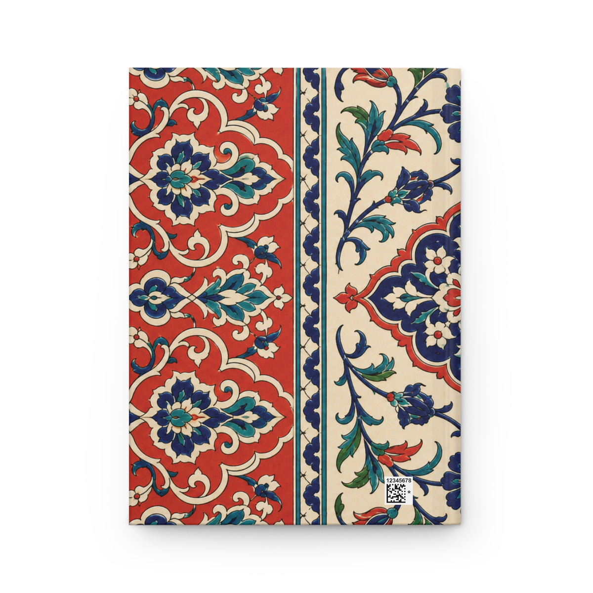 Vintage Ottoman Tile Hardcover Journal opened flat, showing lined interior pages