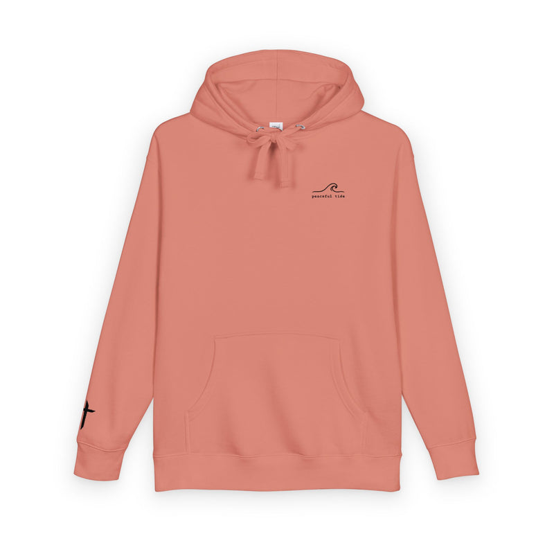 Faith Wave Hoodie in White, back view on model